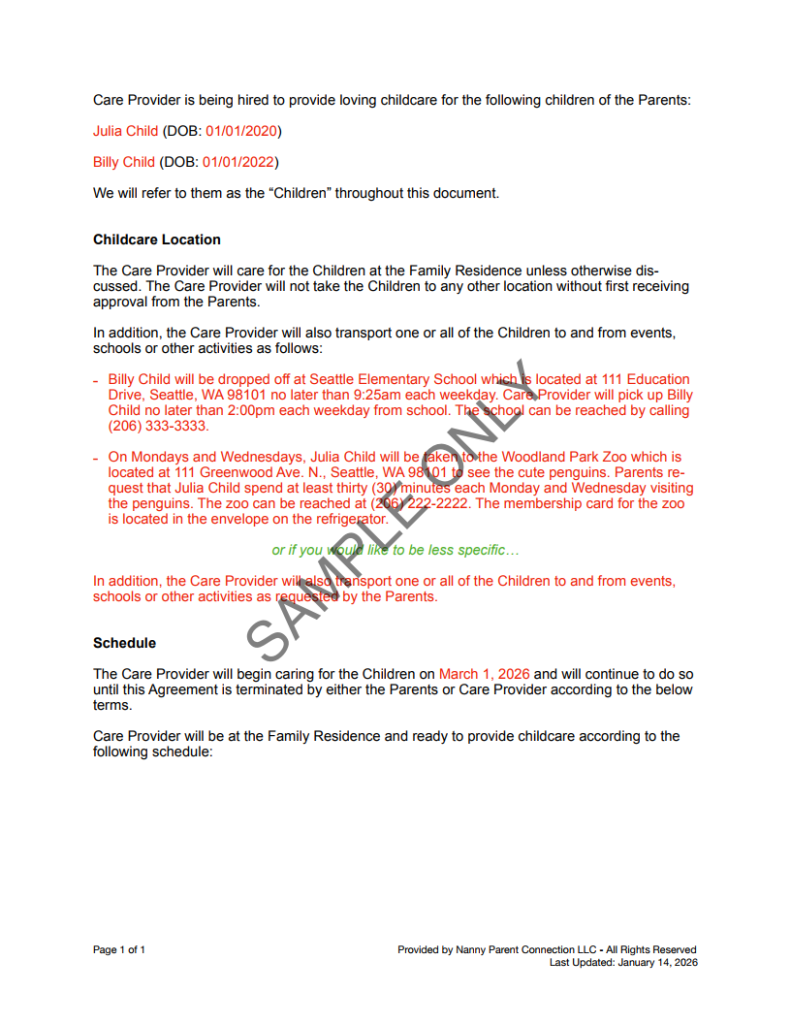 nanny contract