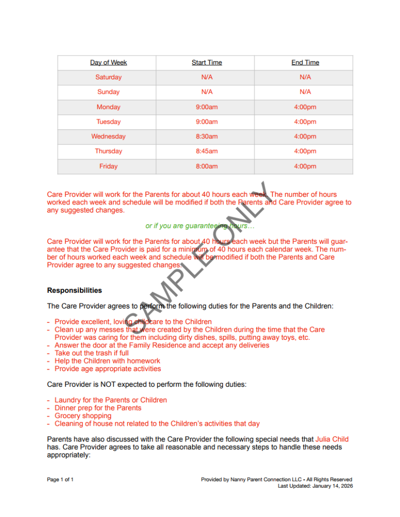 babysitter contract